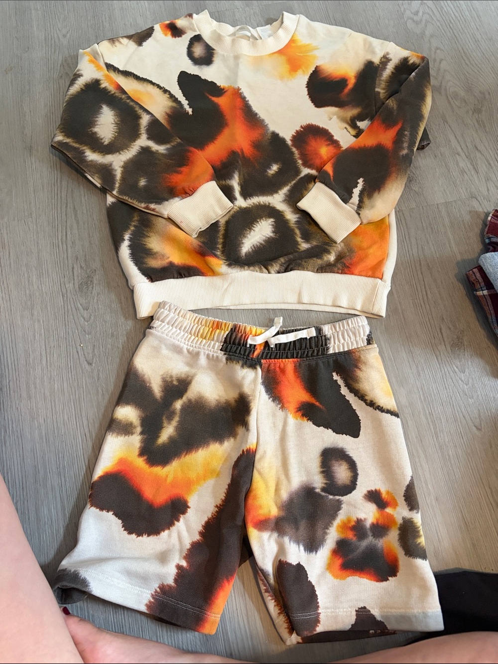 Tie-Dye Leopard Print Lounge Set- Cream & Orangey